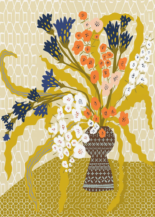 Bloemig hedendaags stilleven mosterdgeel | Canvas