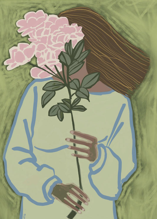 Dame met bloemen | Canvas