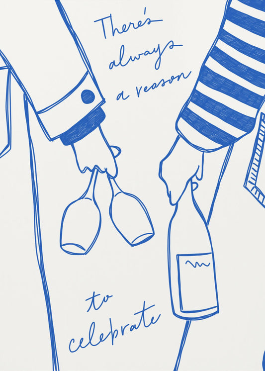 Vrouw met wijnfles en wijnglas (blauw) - Wine Vin Femme Bleu | Canvas