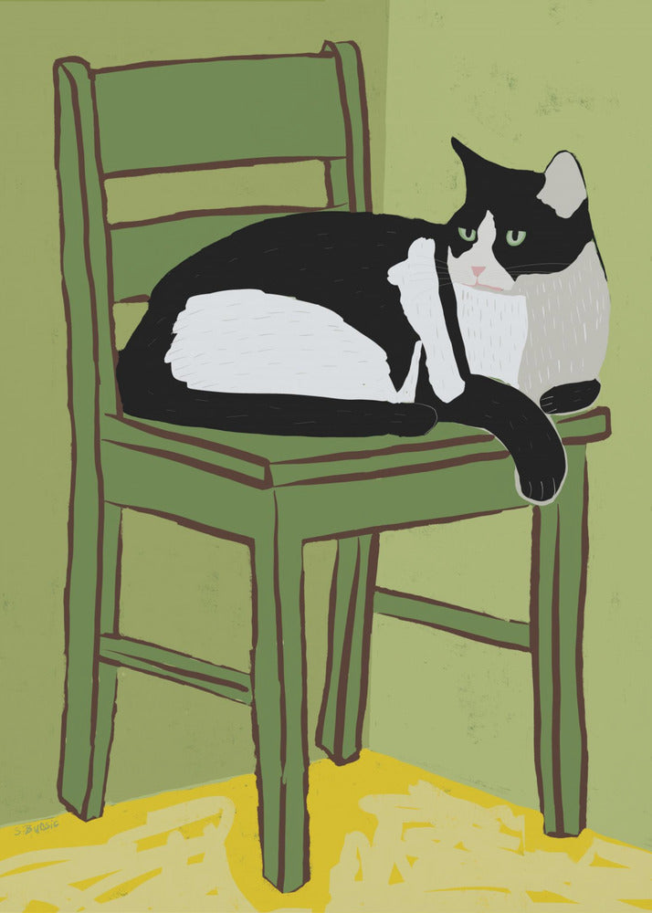 Tuxedo kat zittend op stoel | Canvas