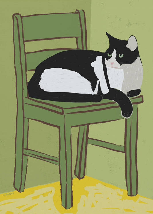 Tuxedo kat zittend op stoel | Canvas