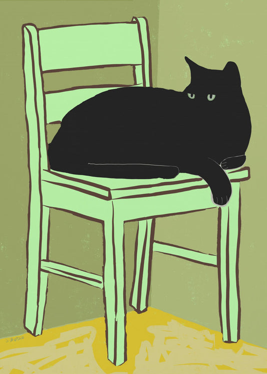 Zwarte kat op stoel | Canvas