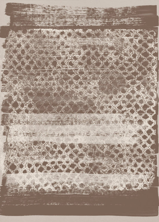 Neutraal patroon. Witte monotype textuur op bruin. | Canvas
