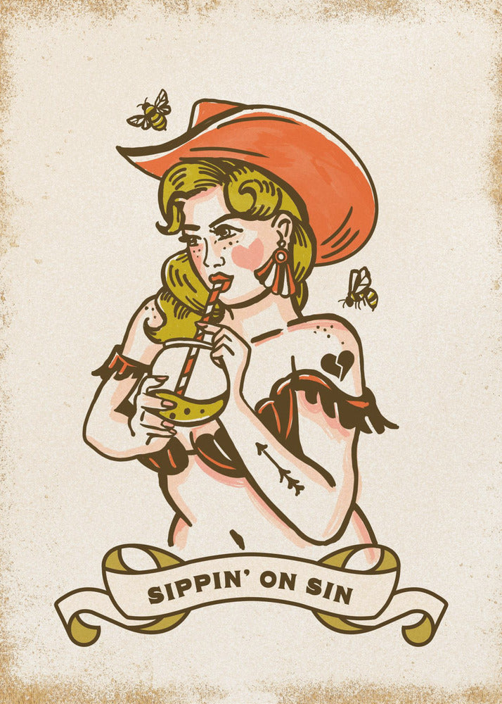Sippin On Sin schattige en pittige cowgirlkunst | Canvas