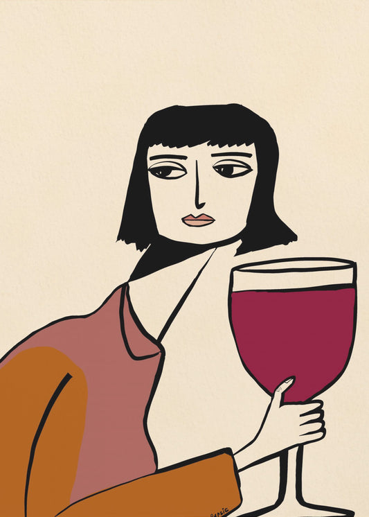 Ladying drinkt wijn | Canvas
