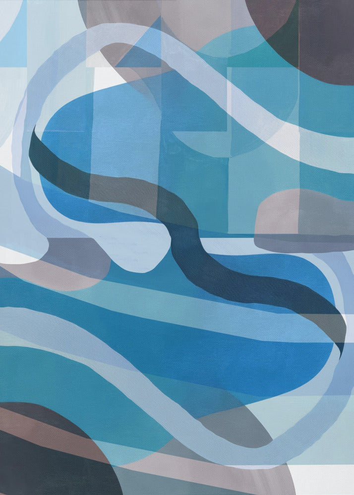Abstracte blauwe en neutrale wervelende vormen 1 | Canvas