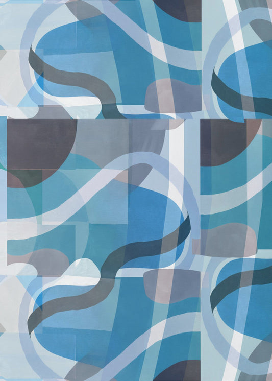 Abstracte blauwe en neutrale wervelende vormen 3 | Canvas