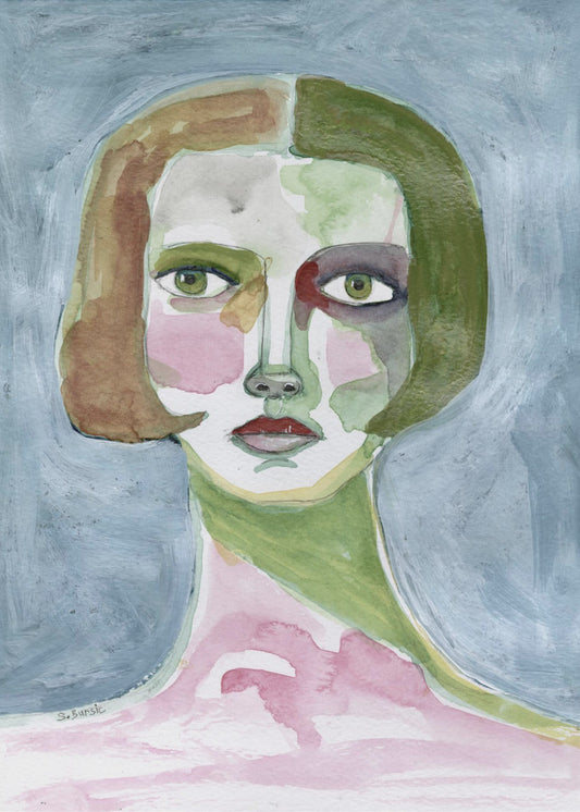 Dame met bobkapsel Grijze achtergrond | Canvas