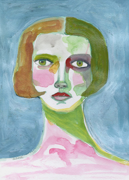 Dame met bobkapsel blauw | Canvas