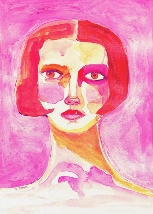Dame met bobkapsel Felroze | Canvas