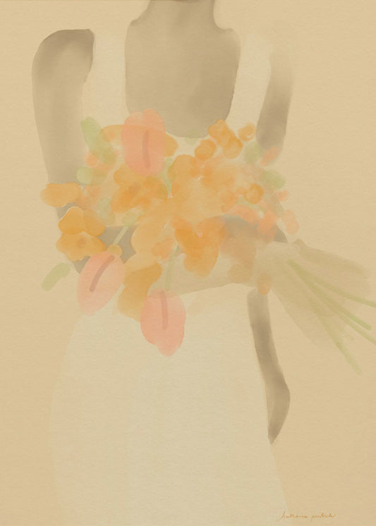 Meisje met oranje bloemen | Canvas