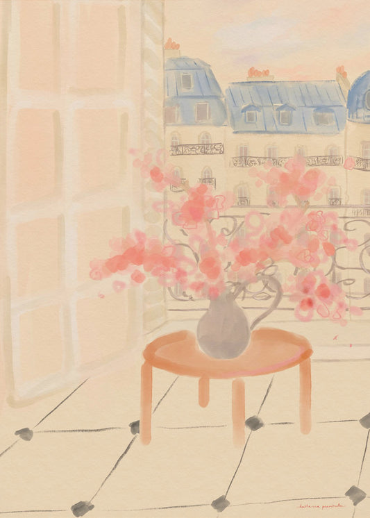 Kersenbloesems in een Parijs appartement | Poster