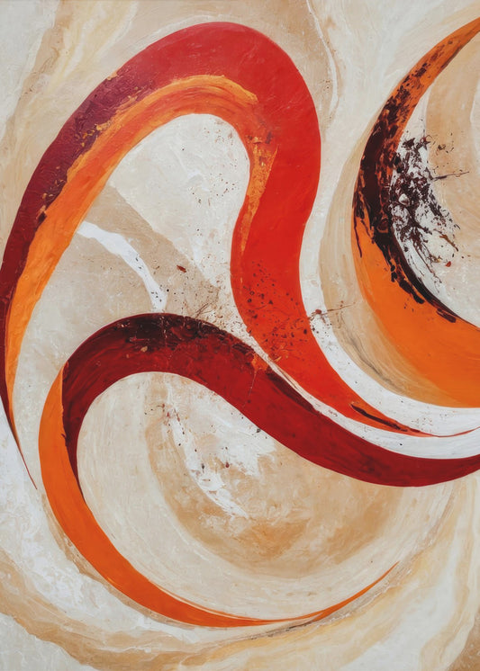 Rode en oranje wervelingen op een neutrale achtergrond | Canvas