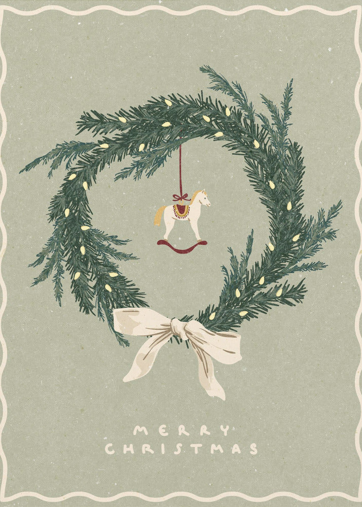 Paarden speelgoed op kerstkrans met strik | Canvas