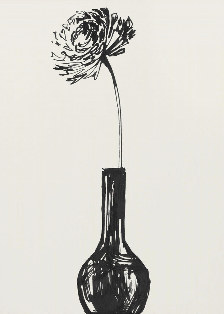 Bloem in een vaas inktschets | Canvas