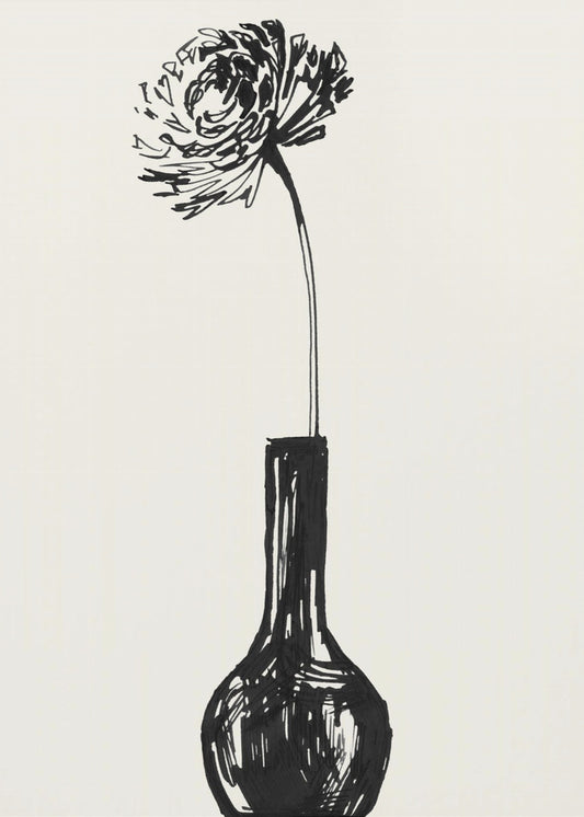 Bloem in een vaas inktschets | Canvas