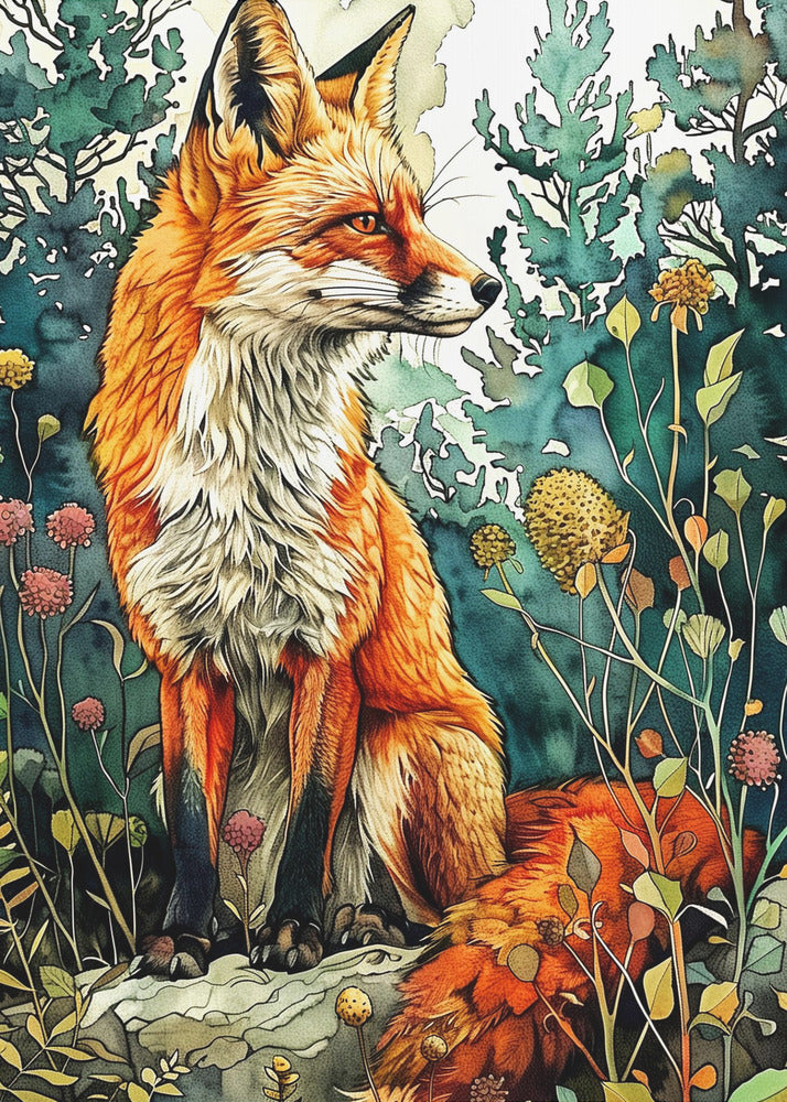 Aquarelkunst van een vos 13 | Canvas