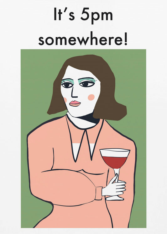 Het is ergens 17.00 uur - Humorvrouw drinkt wijn | Canvas
