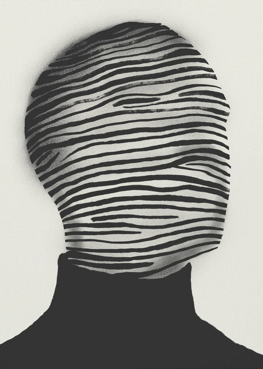 Abstract hoofd gewikkeld in zwart-witte strepen | Poster