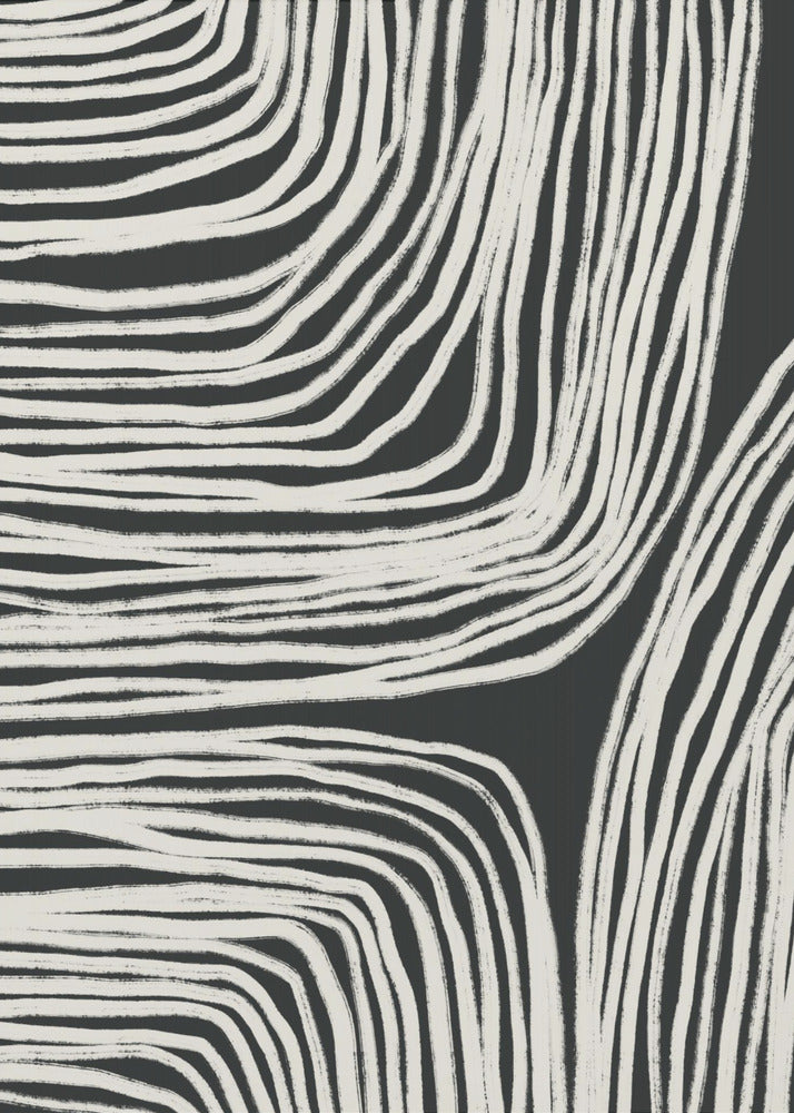 Monochrome organische golvende lijnen | Canvas
