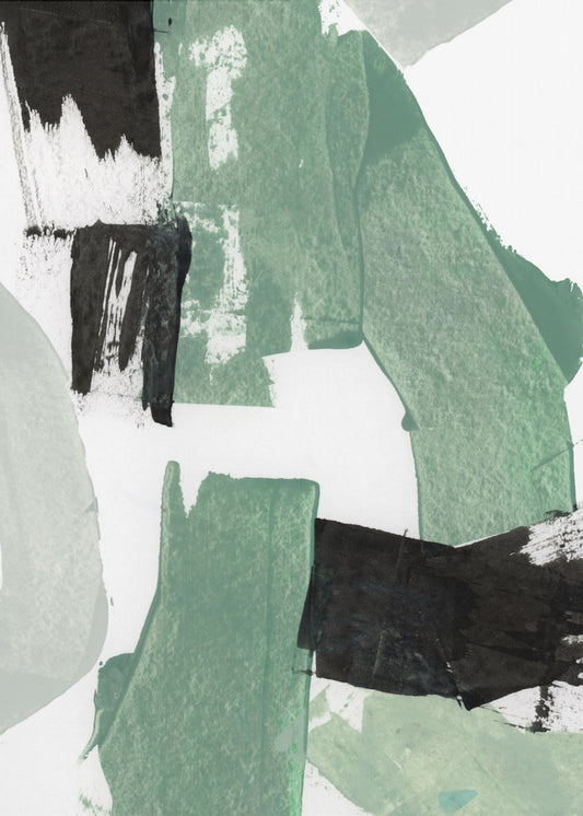 Abstracte groene en zwarte vormen nr. 1 print | Canvas