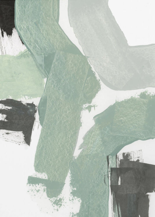 Abstracte groene en zwarte vormen nr. 2 print | Canvas