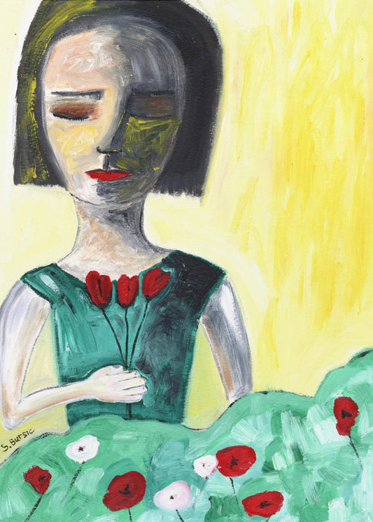 Dame in de tuin | Canvas