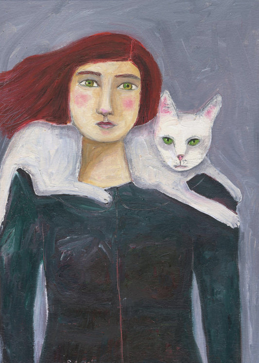 Dame en de witte kat | Poster