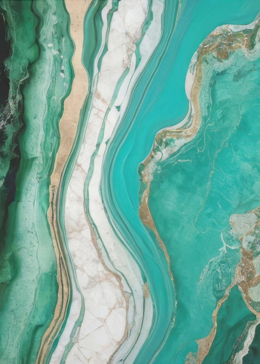 Groene en turquoise patronen met gemarmerde texturen | Poster