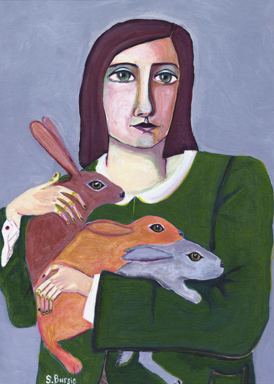 Dame met drie konijnen | Poster