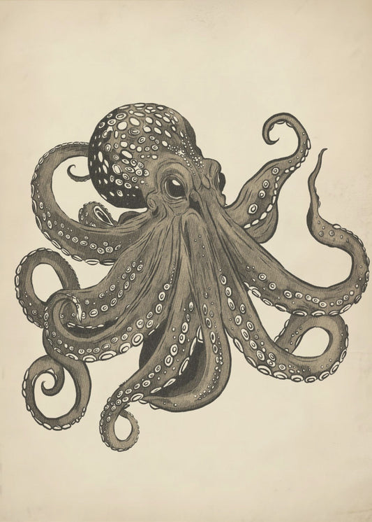 Octopus vintage handgeschilderd | Canvas
