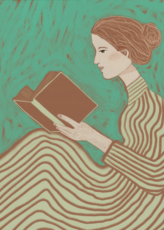Lady reading striped dress | Canvas