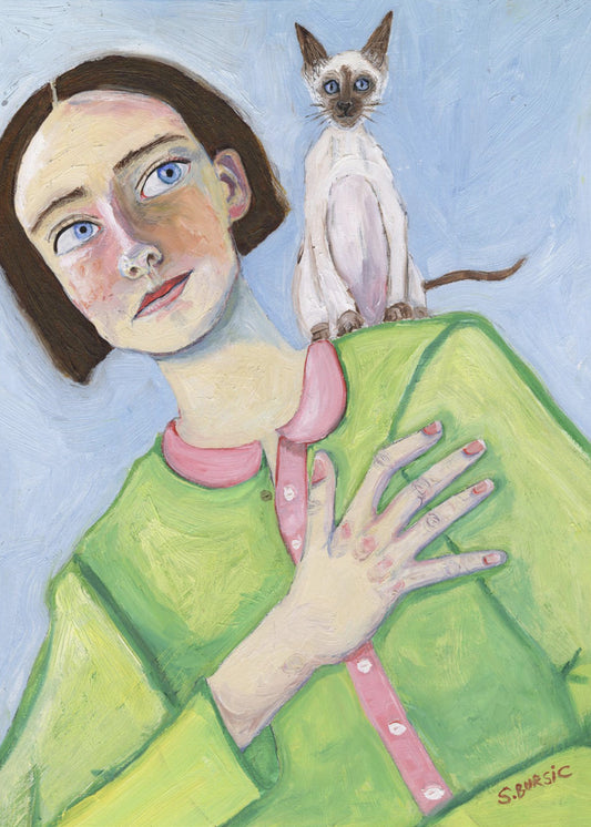 Girl with cat on shoulder | Canvas