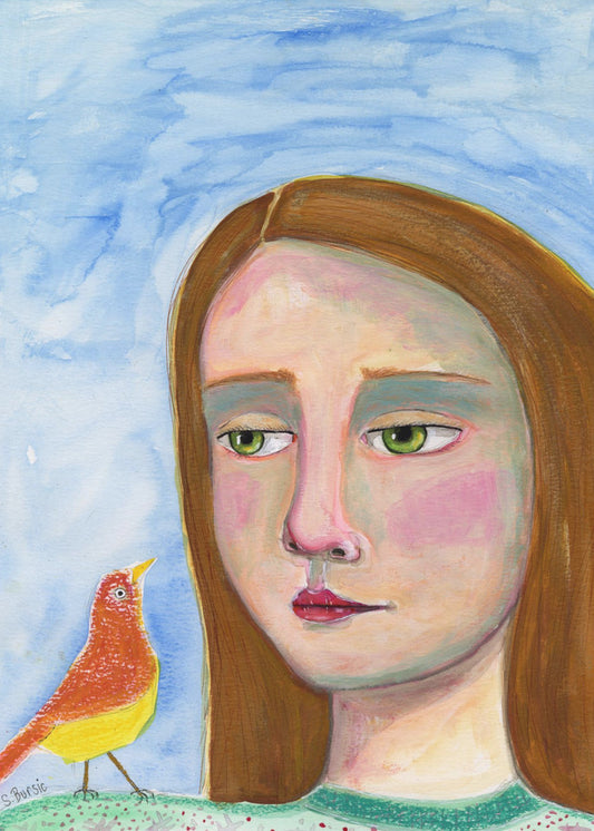 Lady With little Bird | Canvas