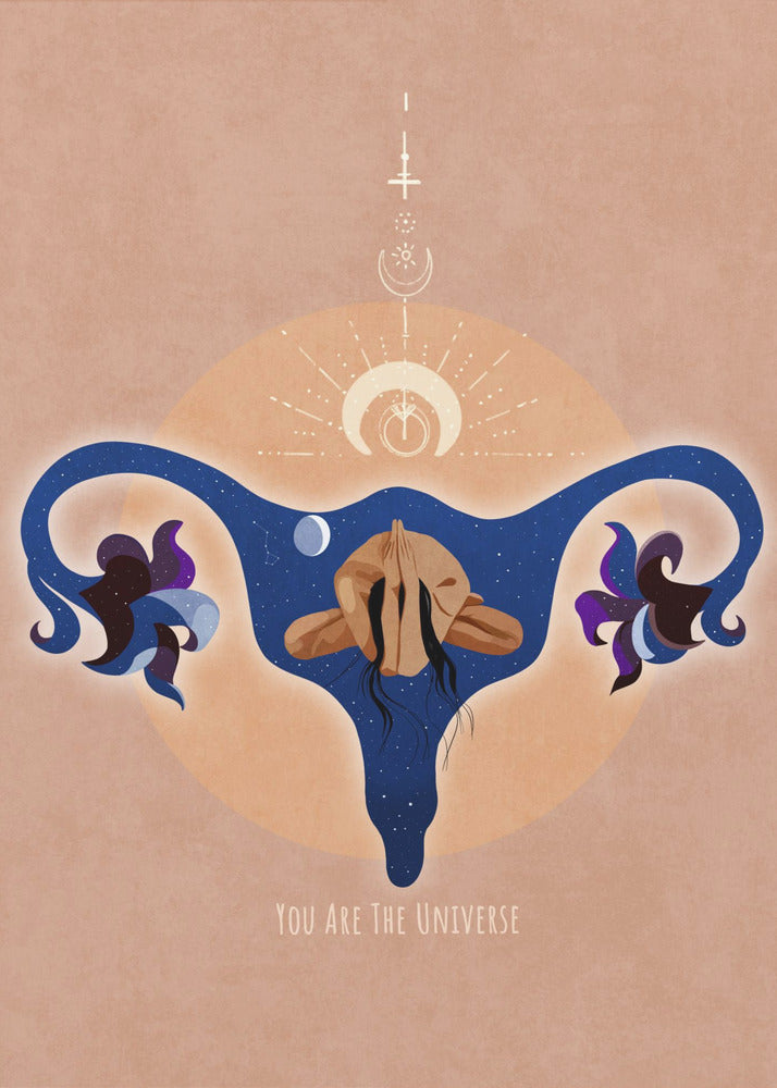 Spiritueel, Vrouwelijk, Energie, Sterren, Maan, Vulva, Meditatie, Yoga en Inspiratie Poster Spir 1b | Canvas