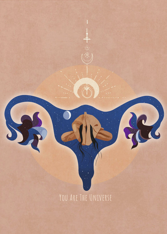 Spiritueel, Vrouwelijk, Energie, Sterren, Maan, Vulva, Meditatie, Yoga en Inspiratie Poster Spir 1b | Canvas