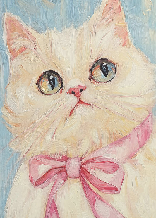 Roze strik witte kat | Canvas