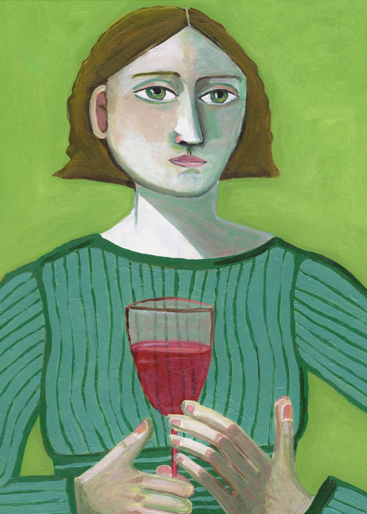 Dame met rode wijn | Poster
