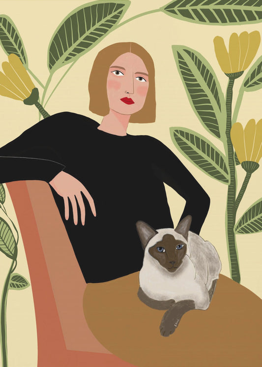 Dame met planten en kat | Poster