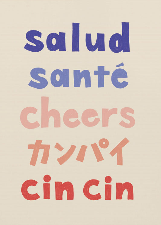 Proost typografie - Salud Santé Proost Kanpai Cin cin | Canvas