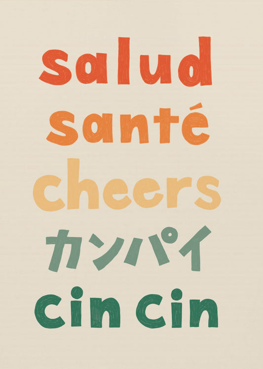 Proost typografie - Salud Santé Proost Kanpai Cin cin | Canvas