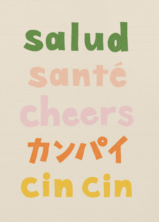 Proost typografie - Salud Santé Proost Kanpai Cin cin | Canvas