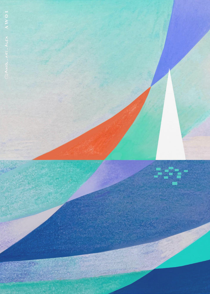 Abstracte oceaankunst met minimalistische witte zeilboot op zee | Canvas
