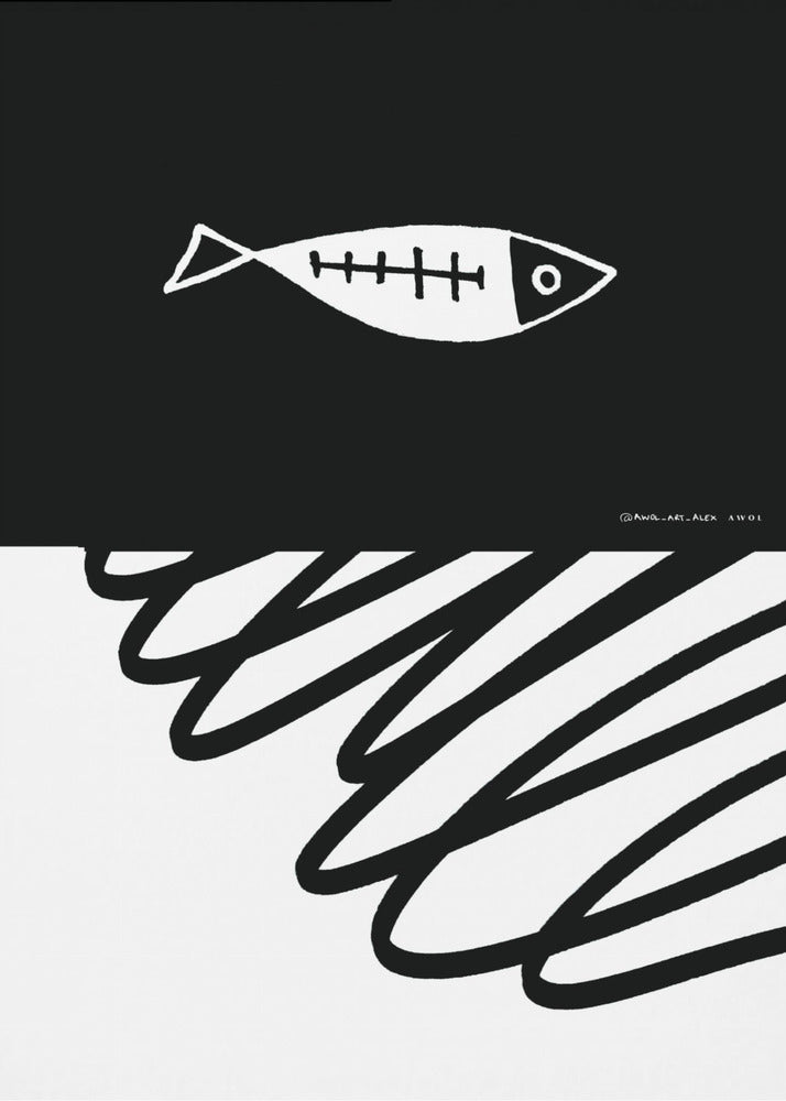 Minimalist Fish In Nordic Sea, Abstract Ocean Art Art Print | Canvas