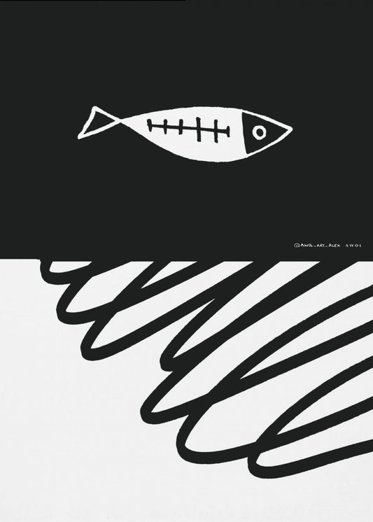 Minimalist Fish In Nordic Sea, Abstract Ocean Art Art Print | Canvas
