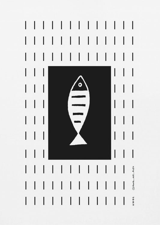 Minimalistische vis in de regen, abstracte minimalistische kunstprint | Canvas