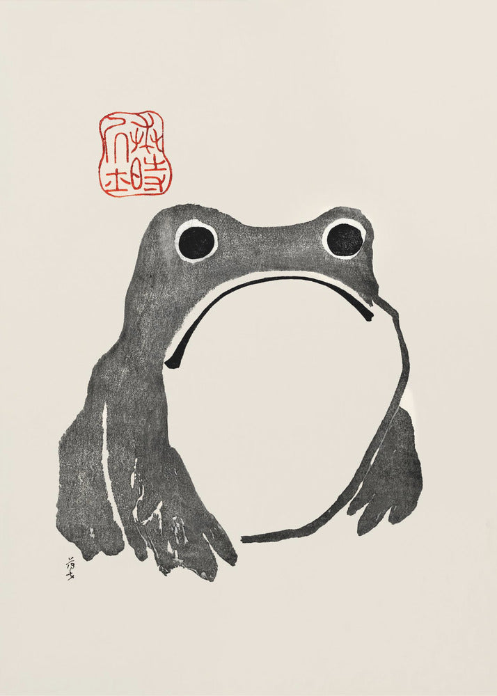 Grumpy Frog I Zwart | Canvas