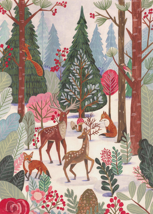 Dieren in het winterbos | Canvas