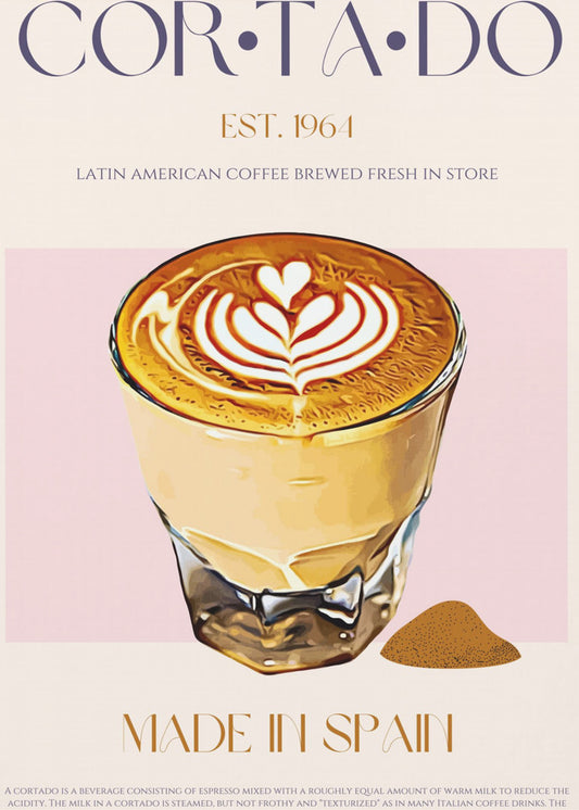 Cortado-koffie-illustratie met latte-kunst | Canvas