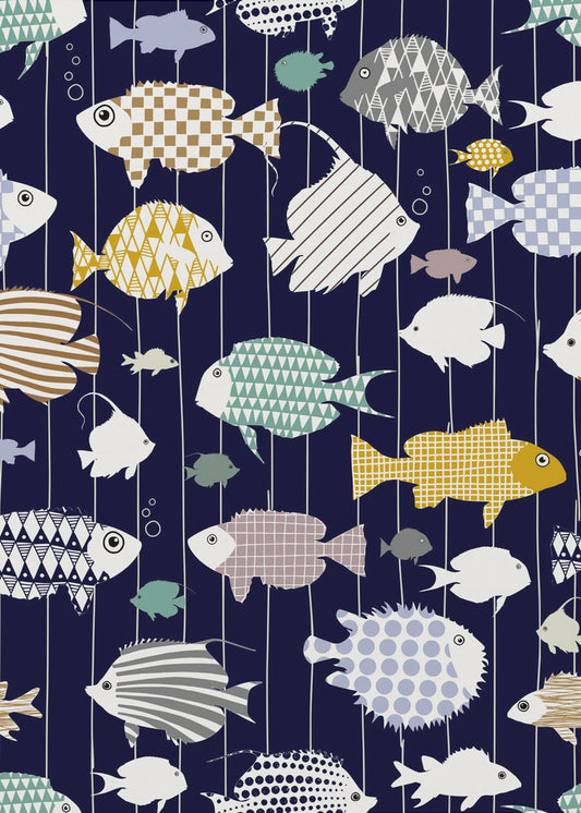 Verse vis op donkerblauw patroon | Canvas